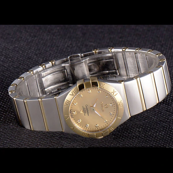 Lady Omega Constellation Stainless Steel Bracelet Golden Dial new59238