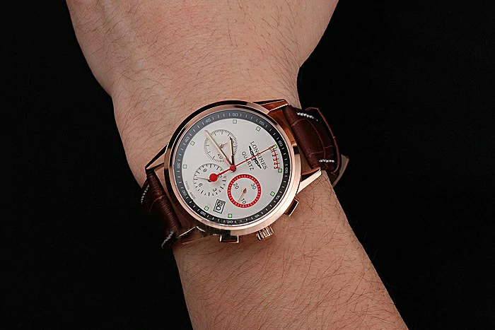 Longines Column Wheel White Dial Gold Case Brown Leather Strap new121379