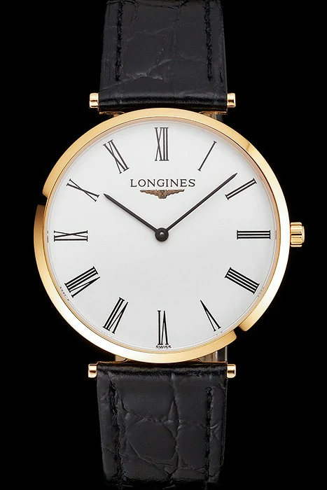 Longines Grande Classique White Dial Roman Numerals Gold Case Black Leather Strap new122754