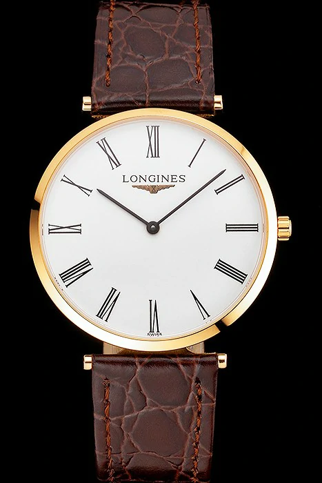 Longines Grande Classique White Dial Roman Numerals Gold Case Brown Leather Strap new122755