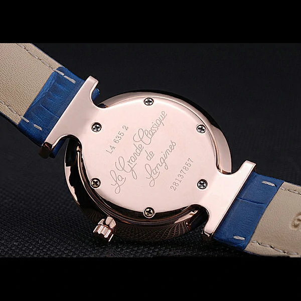 Longines La Grande Classique Blue Round Dial Diamond Case Diamond Numerals Blue Leather Band new60281