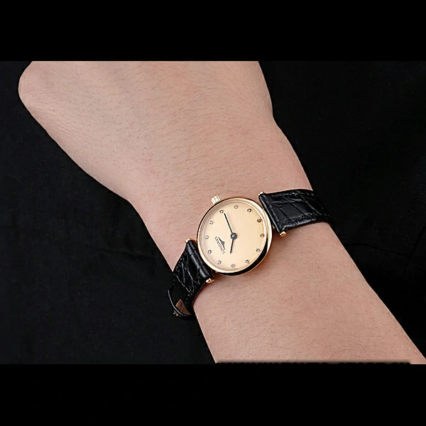 Longines La Grande Classique Champagne Dial Black Leather Band Diamond Markers Femme new60023