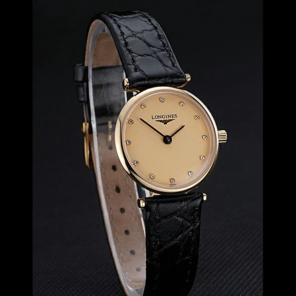 Longines La Grande Classique Champagne Dial Black Leather Band Diamond Markers Femme new60023