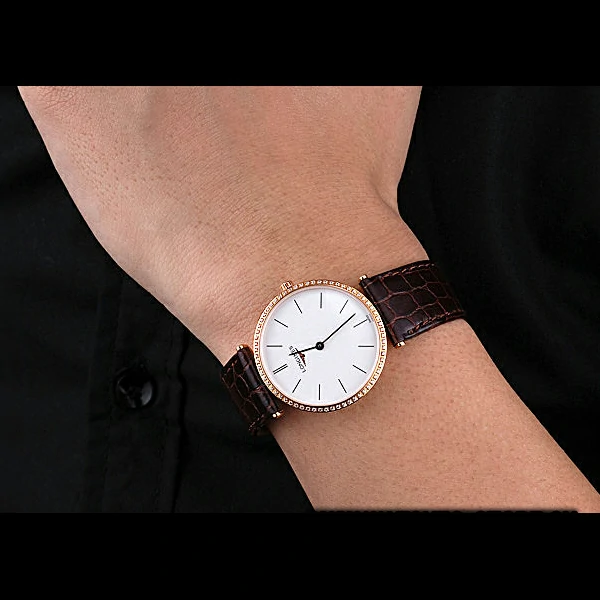 Longines La Grande Classique Diamond Bezel White Dial Brown Leather Strap Homme new60014