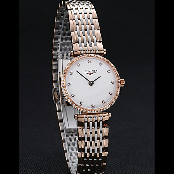 Longines La Grande Classique Rose Gold White Dial Diamond Bezel Femme new60007