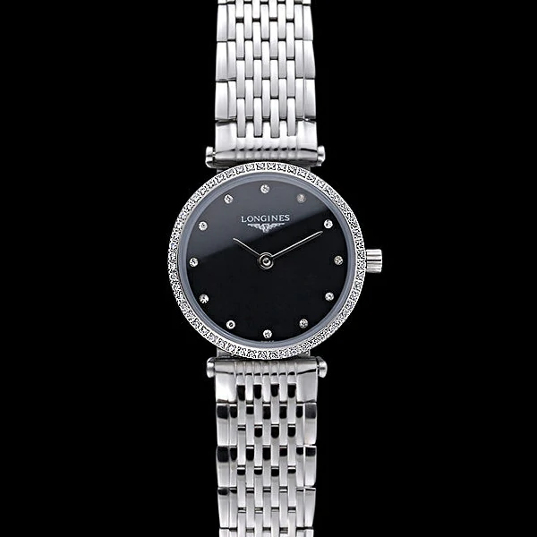 Longines La Grande Classique Stainless Steel Black Dial Diamond Bezel Femme new60009