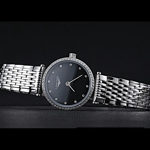 Longines La Grande Classique Stainless Steel Black Dial Diamond Bezel Femme new60009