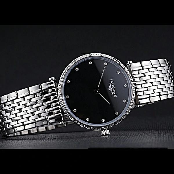 Longines La Grande Classique Stainless Steel Black Dial Diamond Bezel Homme new60008