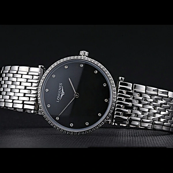 Longines La Grande Classique Stainless Steel Black Dial Diamond Bezel Homme new60008