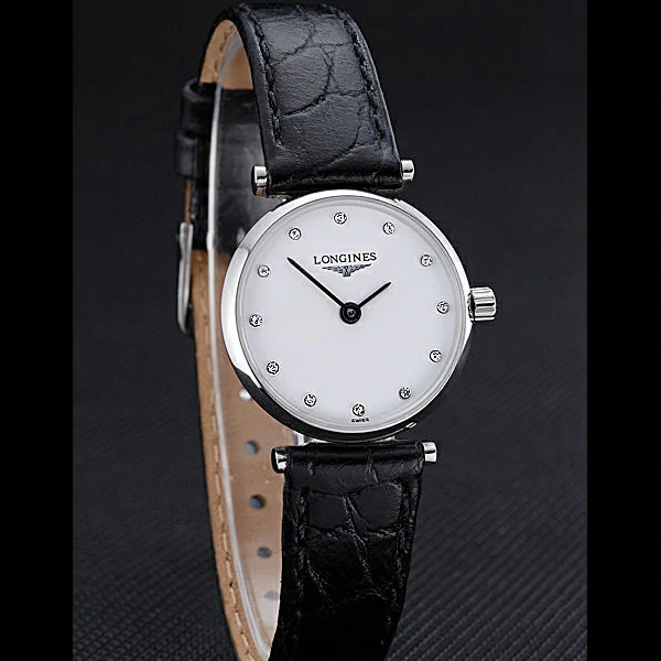 Longines La Grande Classique White Dial Black Leather Band Diamond Markers Femme new60027