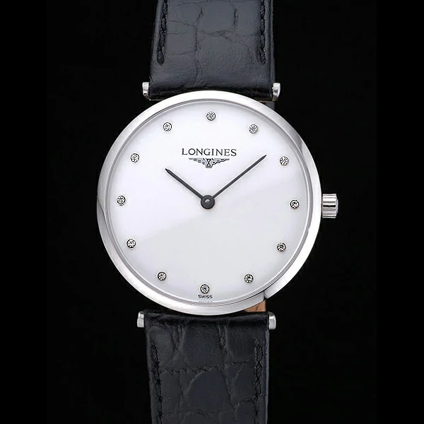 Longines La Grande Classique White Dial Black Leather Band Diamond Markers Homme new60026
