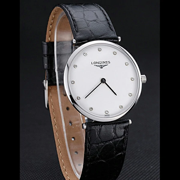Longines La Grande Classique White Dial Black Leather Band Diamond Markers Homme new60026