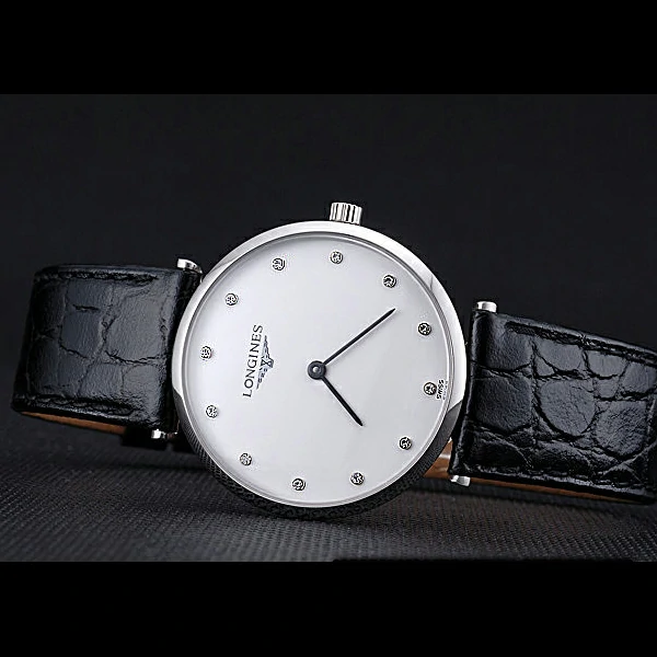 Longines La Grande Classique White Dial Black Leather Band Diamond Markers Homme new60026