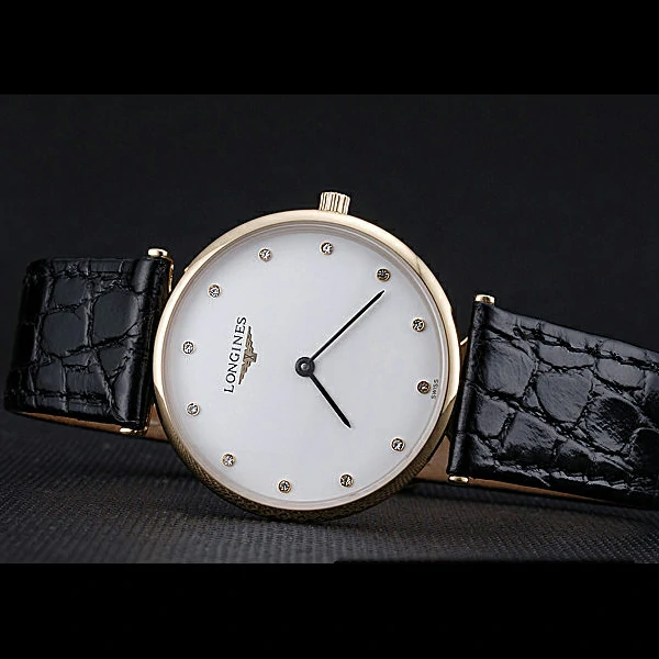 Longines La Grande Classique White Dial Black Leather Strap Diamond Markers Homme new60018