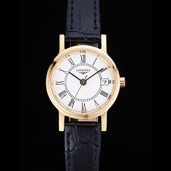 Longines La Grande Classique White Round Dial Gold Case Black Leather Band Small new60278