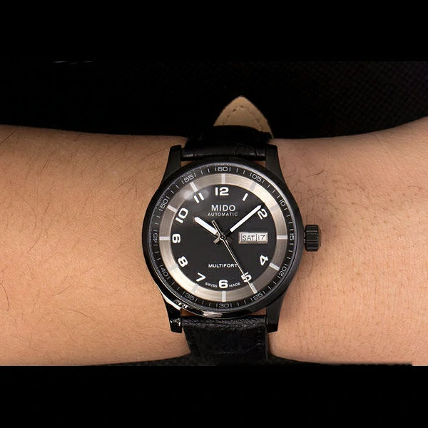 Mido Multifort Black Croco Leather Strap Black Silver Dial new59270