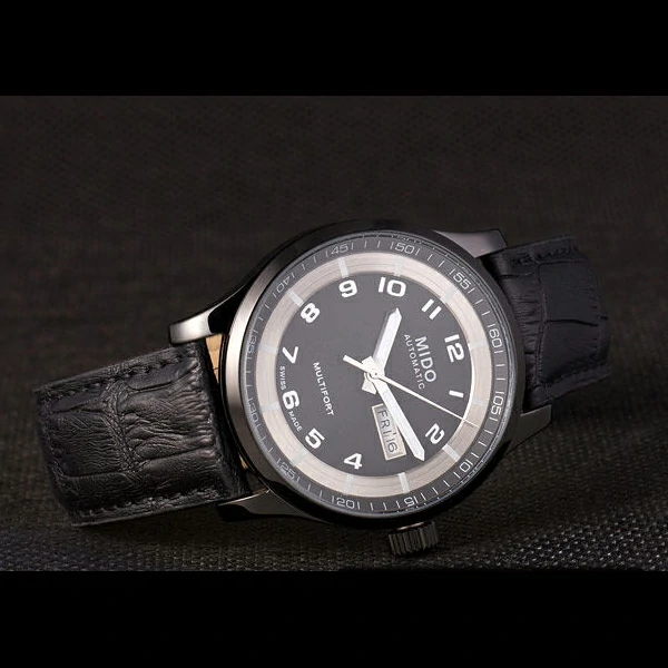 Mido Multifort Black Croco Leather Strap Black Silver Dial new59270