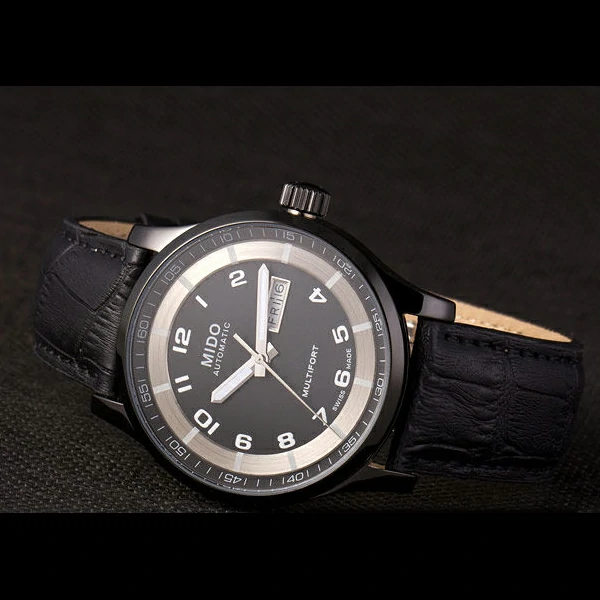 Mido Multifort Black Croco Leather Strap Black Silver Dial new59270