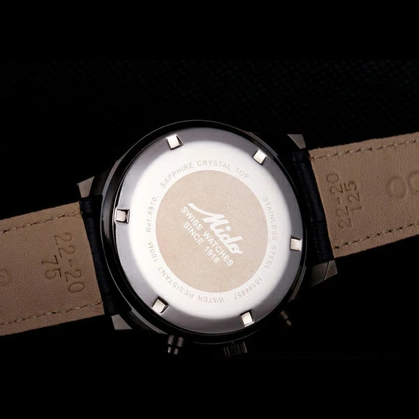 Mido Multifort Black Croco Leather Strap Orange Dial Details new59272