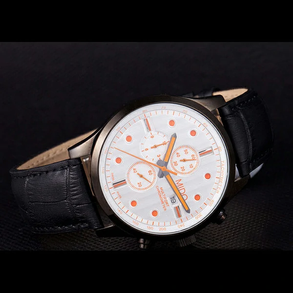 Mido Multifort Black Croco Leather Strap Orange Dial Details new59272