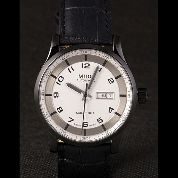 Mido Multifort Black Croco Leather Strap White Silver Dial new59273