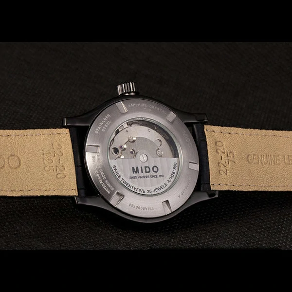 Mido Multifort Black Croco Leather Strap White Silver Dial new59273