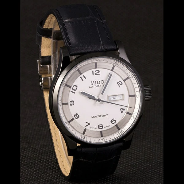 Mido Multifort Black Croco Leather Strap White Silver Dial new59273