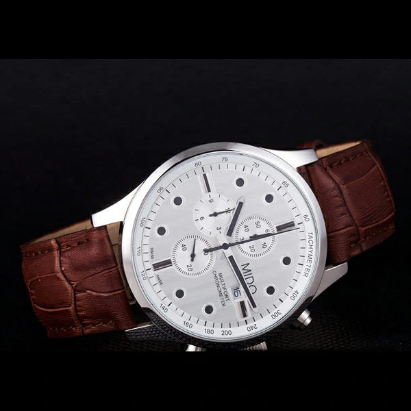 Mido Multifort Brown Croco Leather Strap White Dial new59274