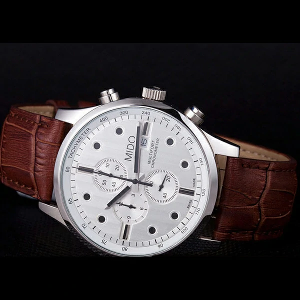 Mido Multifort Brown Croco Leather Strap White Dial new59274