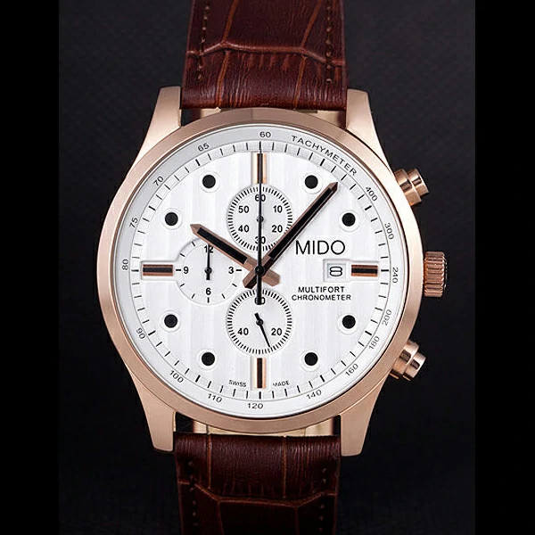 Mido Multifort Brown Croco Leather Strap White Dial new59275