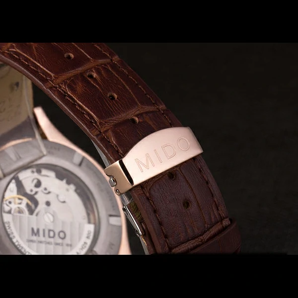 Mido Multifort Brown Croco Leather Strap White Silver Dial new59276