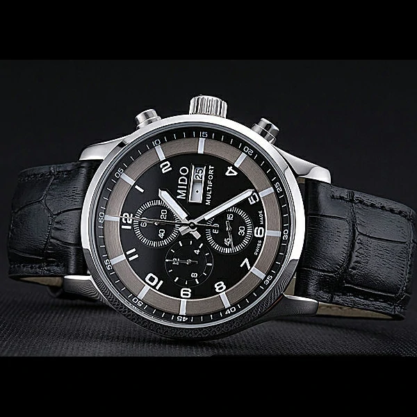 Mido Multifort Cronograph 2 Tone Dial Black Leather Strap new60082