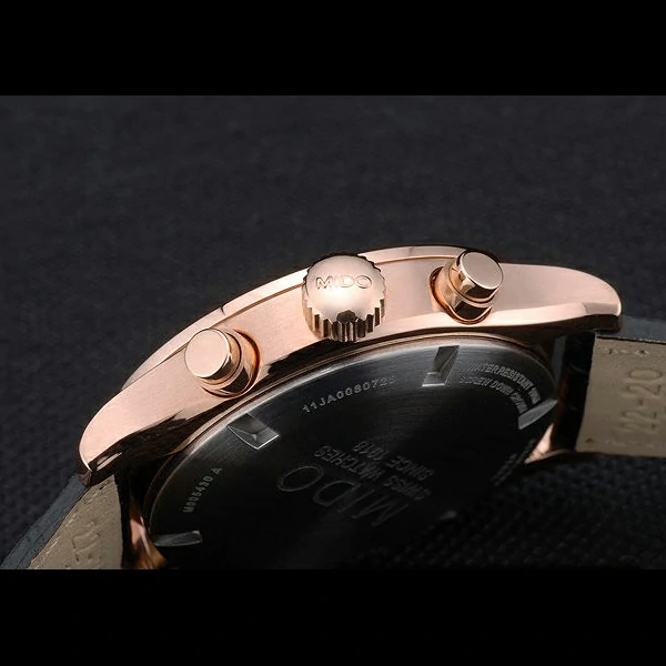 Mido Multifort Rose Gold Stainless Steel Bezel Black Croco Leather Bracelet Black Dial new59225