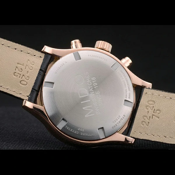 Mido Multifort Rose Gold Stainless Steel Bezel Black Croco Leather Bracelet Black Dial new59225