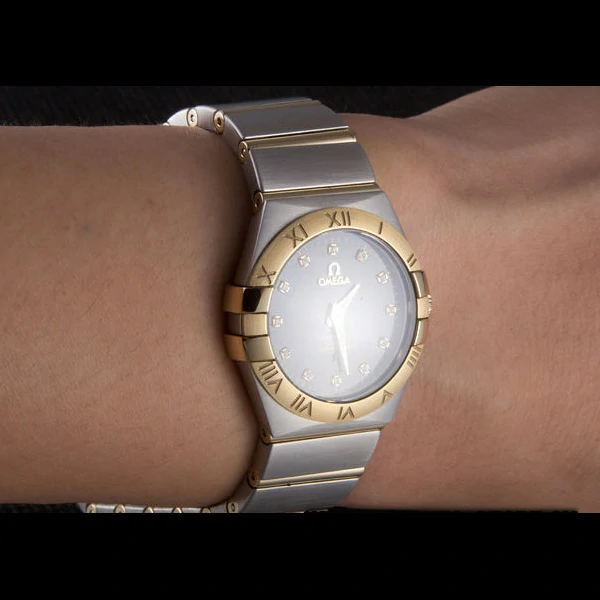 Omega Constellation Gold Bezel Black Dial Stainless Steel Band new59540