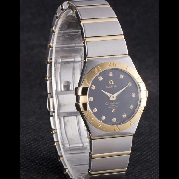 Omega Constellation Gold Bezel Black Dial Stainless Steel Band new59541