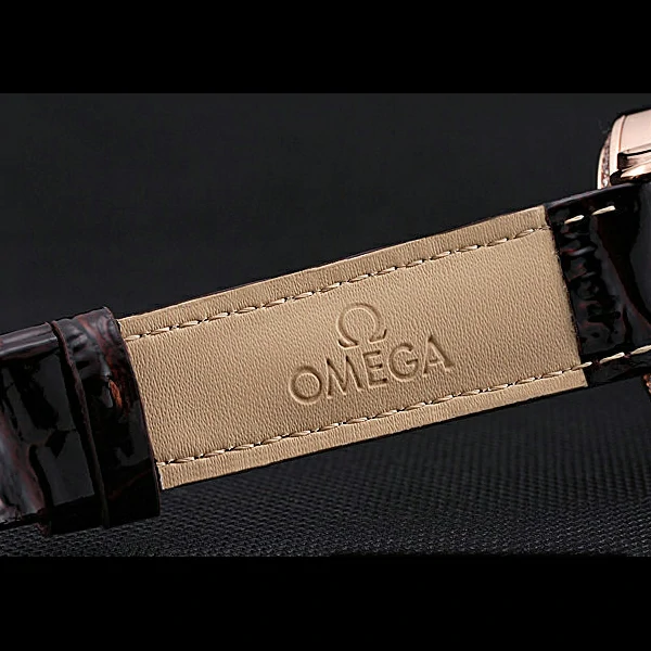 Omega De Ville Chronograph Brown Dial Gold Diamond Case Brown Leather Bracelet new60350