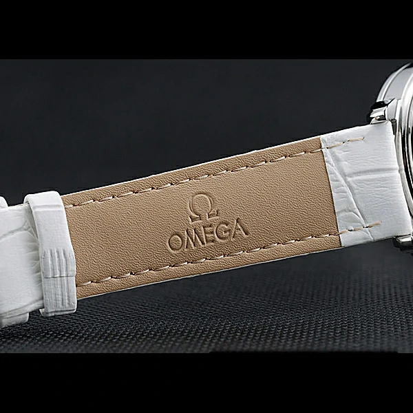 Omega De Ville Chronograph White Dial Stainless Steel Diamond Case White Leather Bracelet new60346