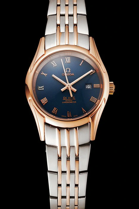 Omega De Ville Ladies Blue Dial Rose Gold Case Two Tone Bracelet new123889