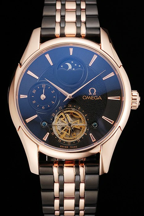 Omega De Ville Moonphase Tourbillon Black Dial Rose Gold Case Two Tone Rose Gold Black Bracelet new122950