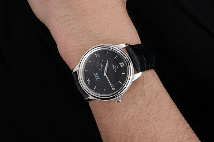 Omega De Ville Prestige Co Axial Black Dial Silver Case Black Leather Strap Roman Numeral new121237
