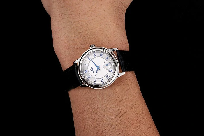 Omega De Ville Prestige Small Seconds White Dial Blue Numerals Stainless Steel Case Black Leather Strap new123366