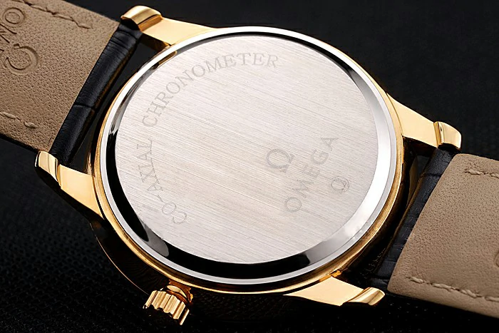 Omega De Ville Prestige White Dial Gold Case Black Leather Strap new123359