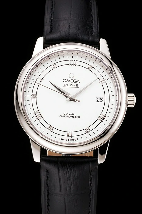 Omega De Ville Prestige White Dial Stainless Steel Case Black Leather Strap new123361