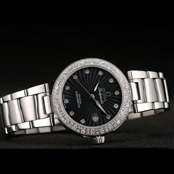 Omega DeVille Ladymatic iamond Plated Bezel Black Dial new58901
