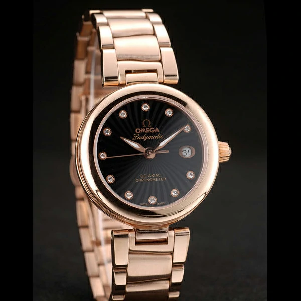 Omega DeVille Ladymatic Rose Gold Stainless Steel Strap Black Dial new58895