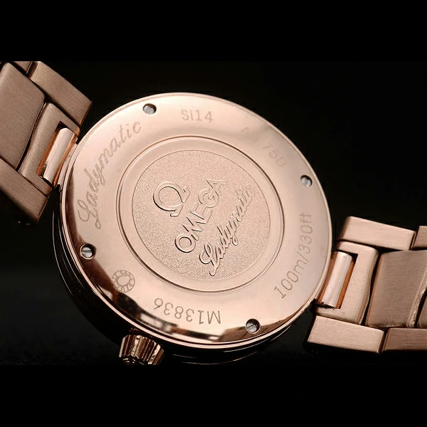 Omega DeVille Ladymatic Rose Gold Stainless Steel Strap Black Dial new58895