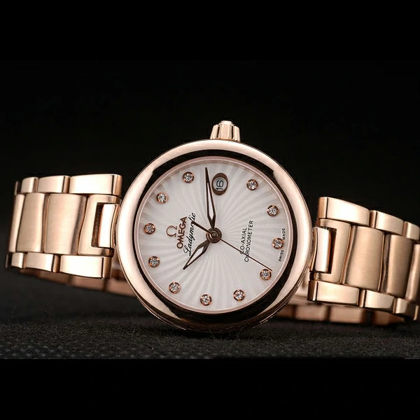 Omega DeVille Ladymatic Rose Gold Stainless Steel Strap White Dial new58894