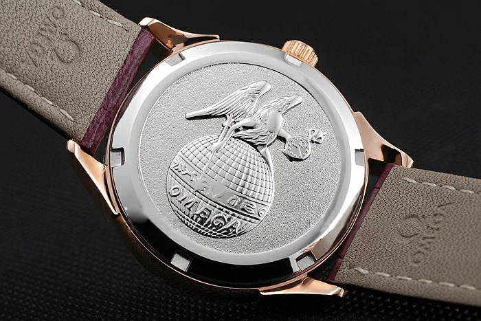 Omega DeVille Prestige Dark Red Dial Gold Diamond Case Dark Red Leather Bracelet new125131