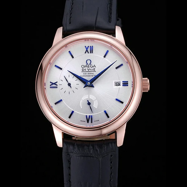 Omega DeVille Prestige Silver Dial Gold Case Black Leather Bracelet new60482
